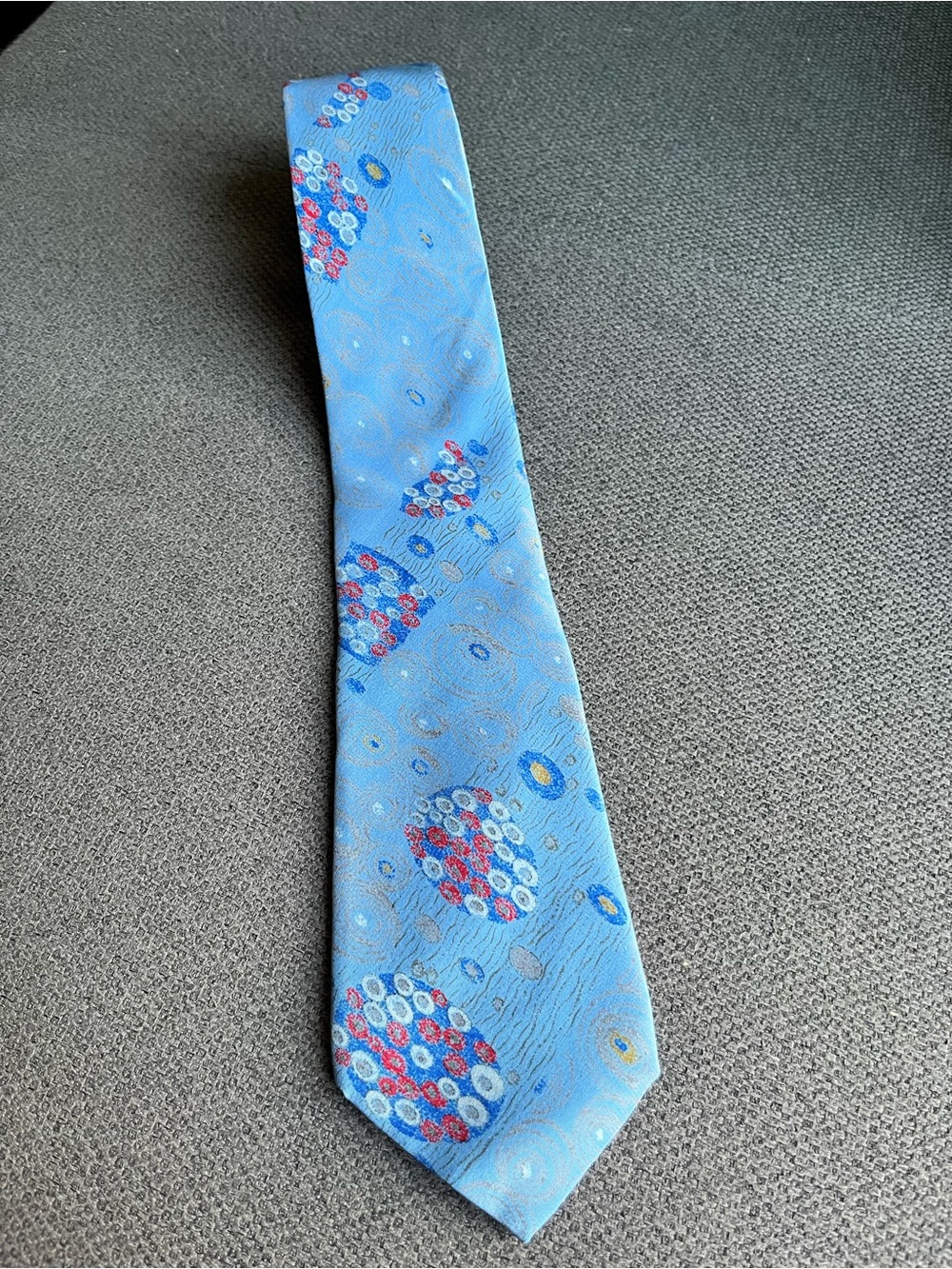 Vintage Light Blue Patterned Silk Men's Tie, Pattern Inspired by Klimt